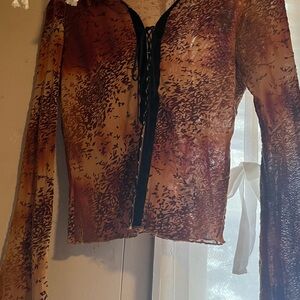 Lush Multicolor Sheer Blouse with Black Accents